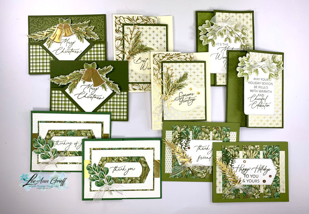 Season of Green & Gold Cards tutorial with video – Flowerbug's Shop